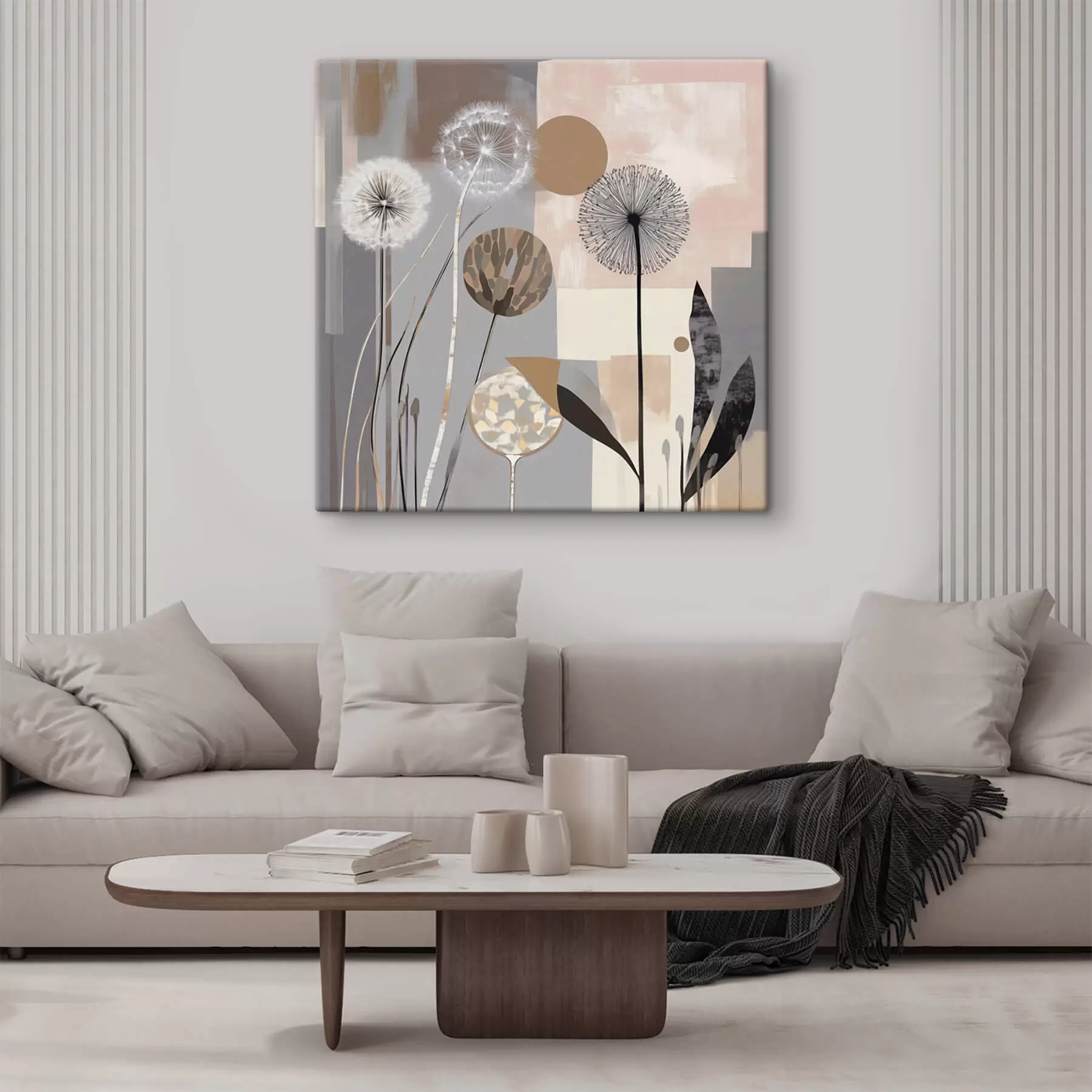 Wandbilder Abstraktion mit Löwenzahn und Pflanzen s47776