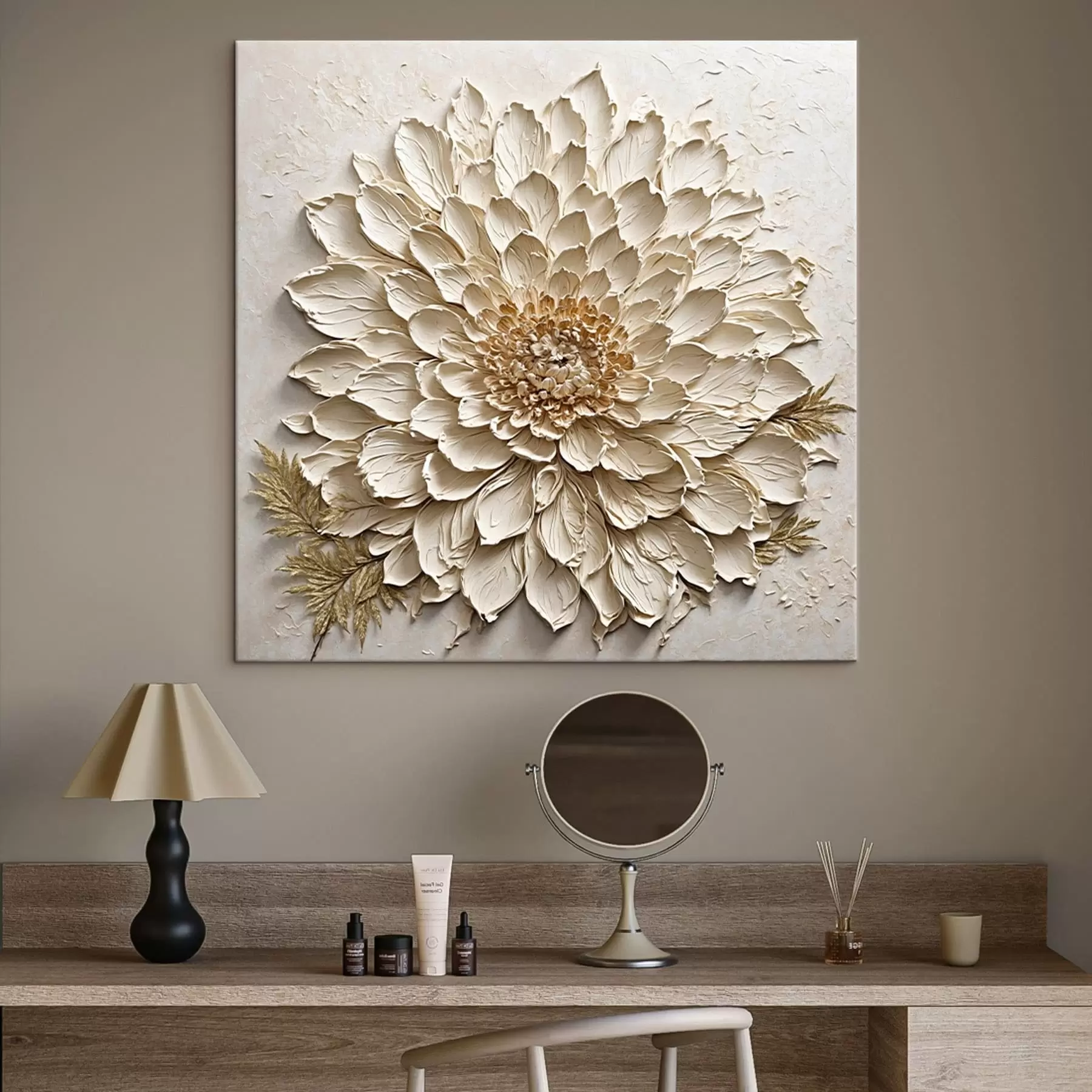 Wandbilder Strukturierte Blume in Cremetönen s47259