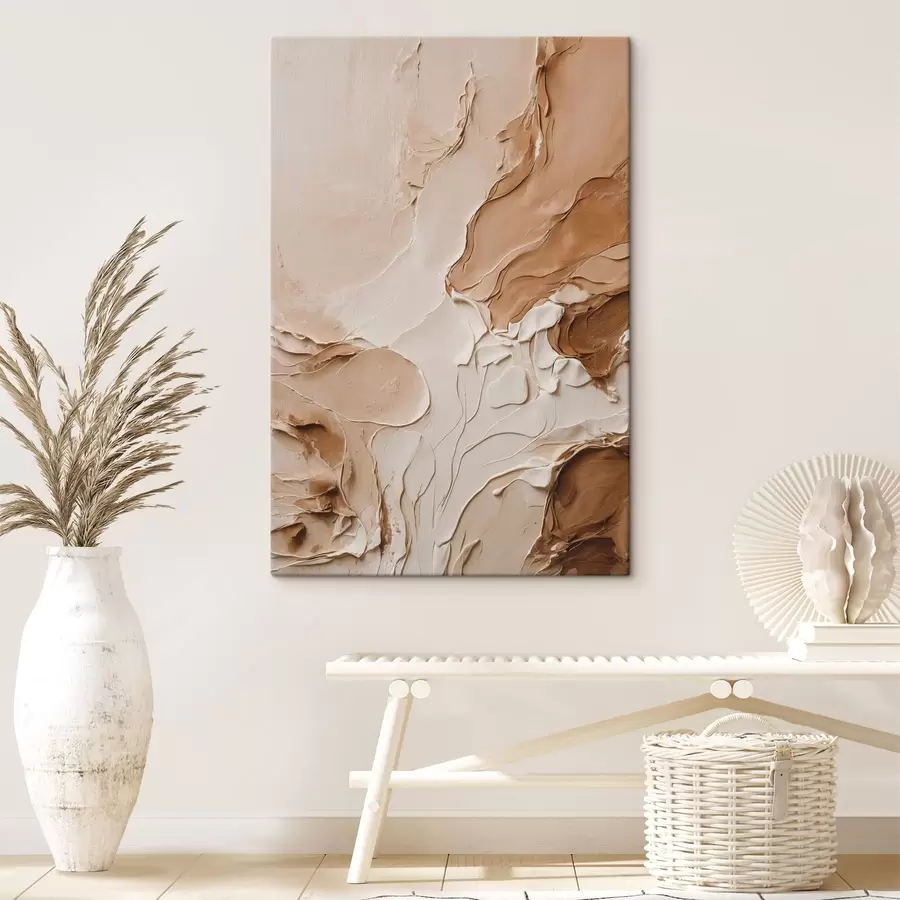 Wandbilder Beigefarbene strukturierte Striche mit glatten Linien s47274