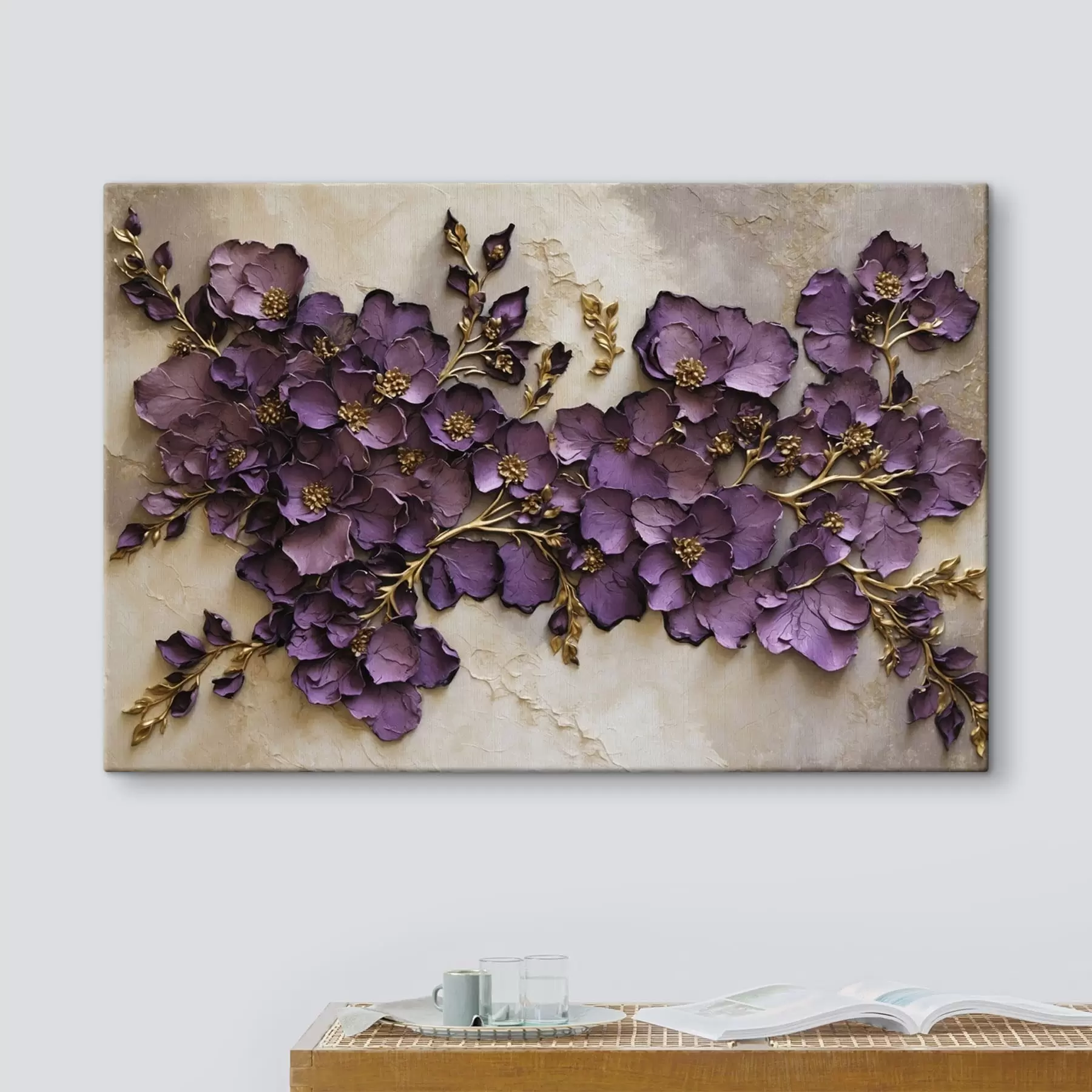 Wandbilder Arrangement aus violetten Blumen mit Akzenten s47277
