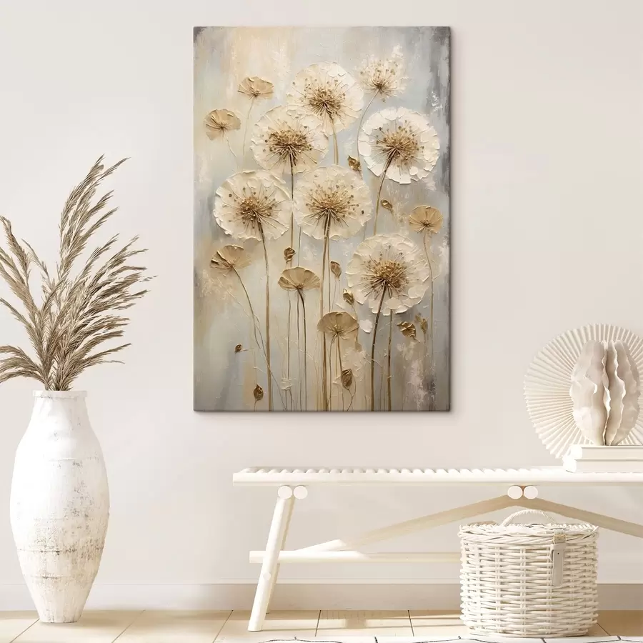 Wandbilder Hohe cremefarbene Blumen auf hellem Hintergrund s47282