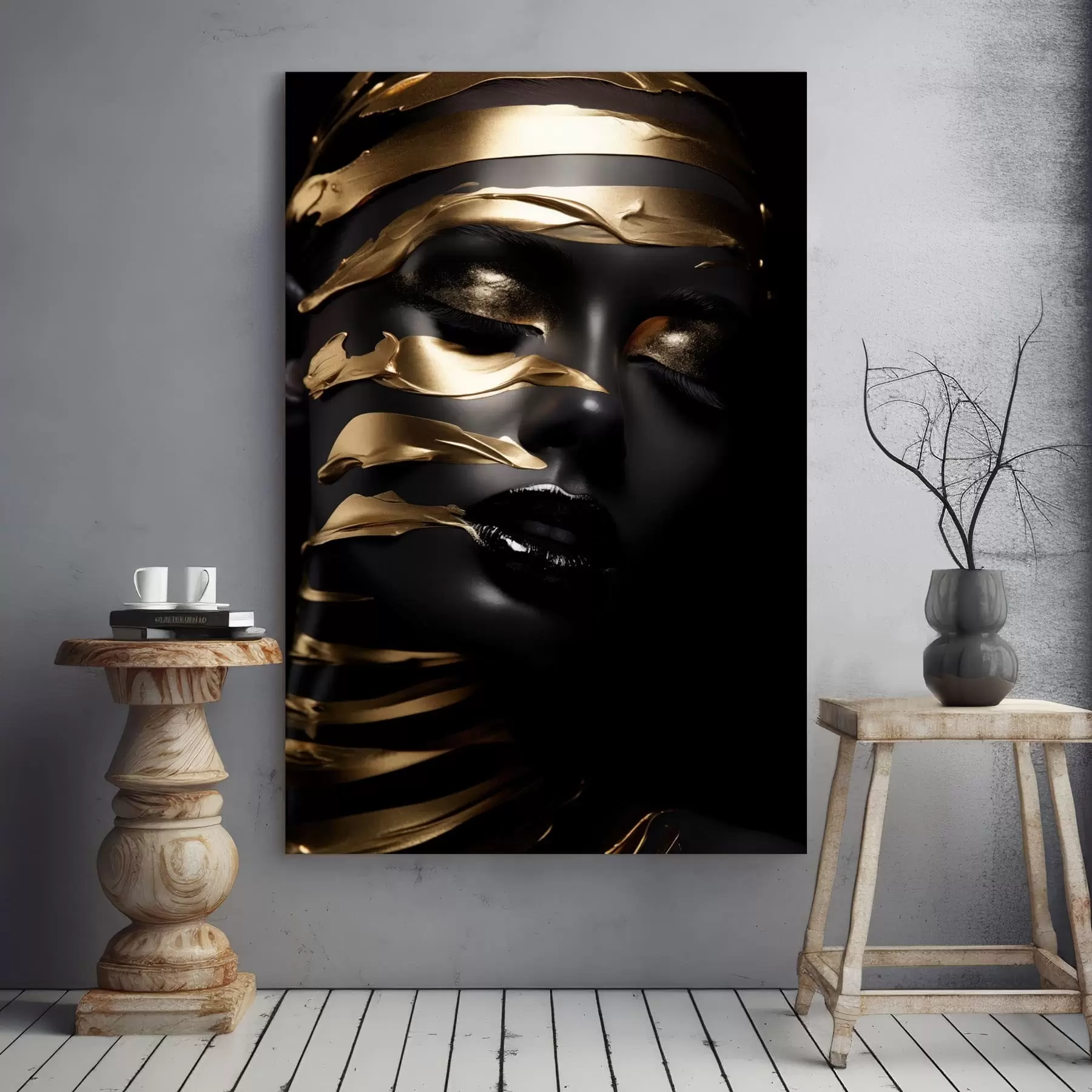 Wandbilder Gesicht mit dunklem Ton und Streifen s47321