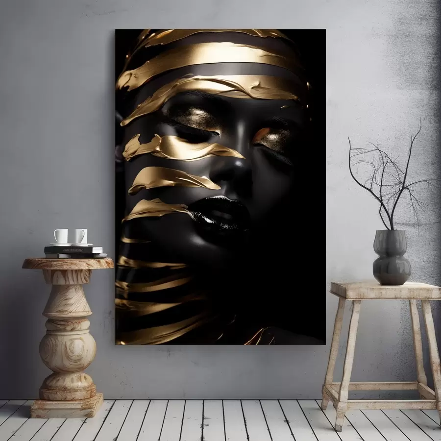 Wandbilder Gesicht mit dunklem Ton und Streifen s47321