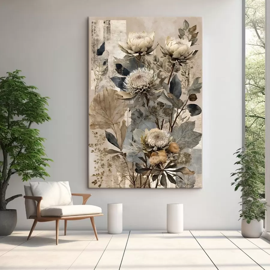 Wandbilder Botanische Komposition in gedämpfter Farbpalette s47755