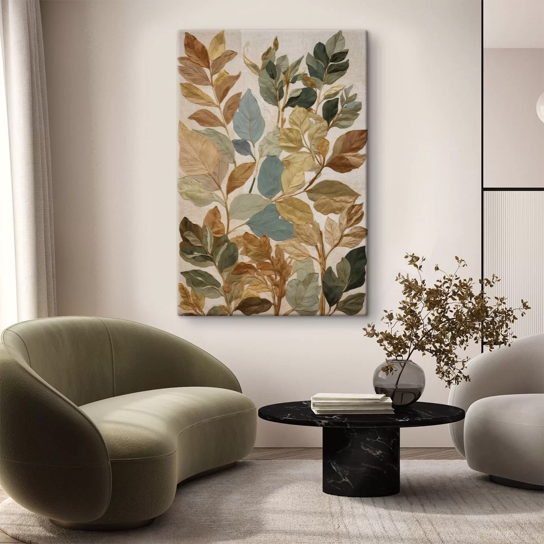 Wandbilder Dekorative Blätter in einer warmen, natürlichen Farbpalette s47759