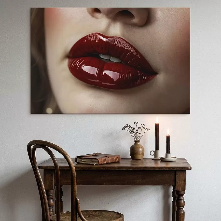 Wandbilder Nahaufnahme von glänzenden roten Lippen s47772