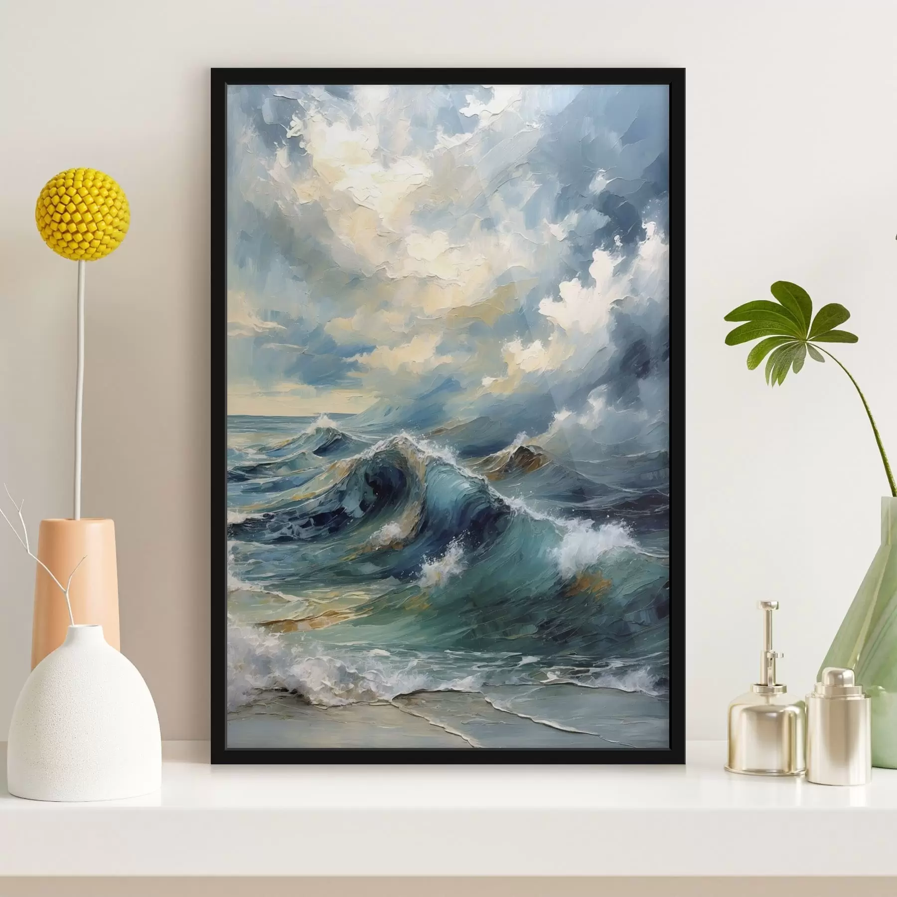 Fototapete Meereswellen unter einem hell bewölkten Himmel f47275