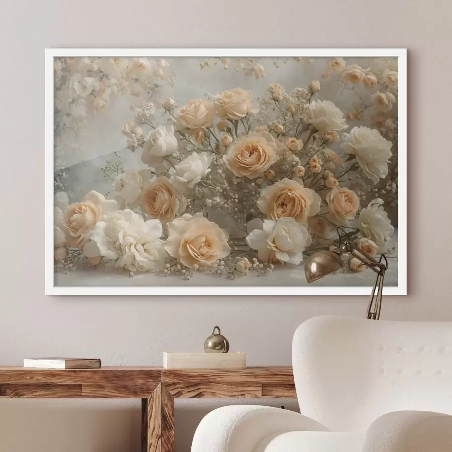 Fototapete Zarte cremefarbene Rosen in einem großen Arrangement f47279