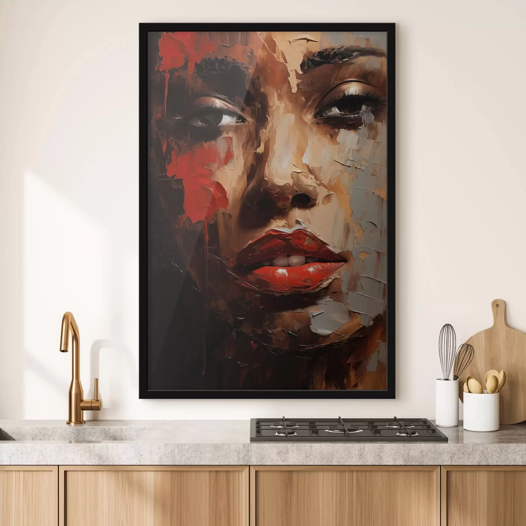 Fototapete Lebhaftes Frauenporträt mit roten Akzenten f47293