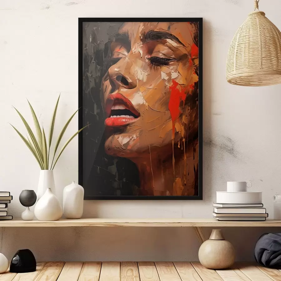 Fototapete Frauenporträt in warmen Strichen und Rottönen f47294