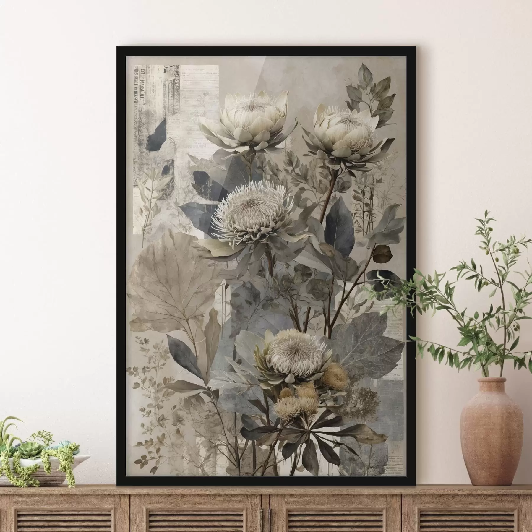 Fototapete Botanische Komposition in gedämpfter Farbpalette f47755