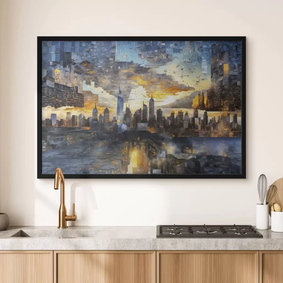 Fototapete Fantastisches Stadtbild mit fragmentiertem Himmel f47768