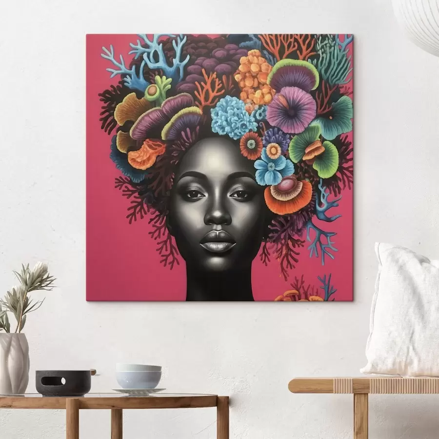 Wandbilder Psychedelisches Porträt einer Frau mit Pilzen s47786