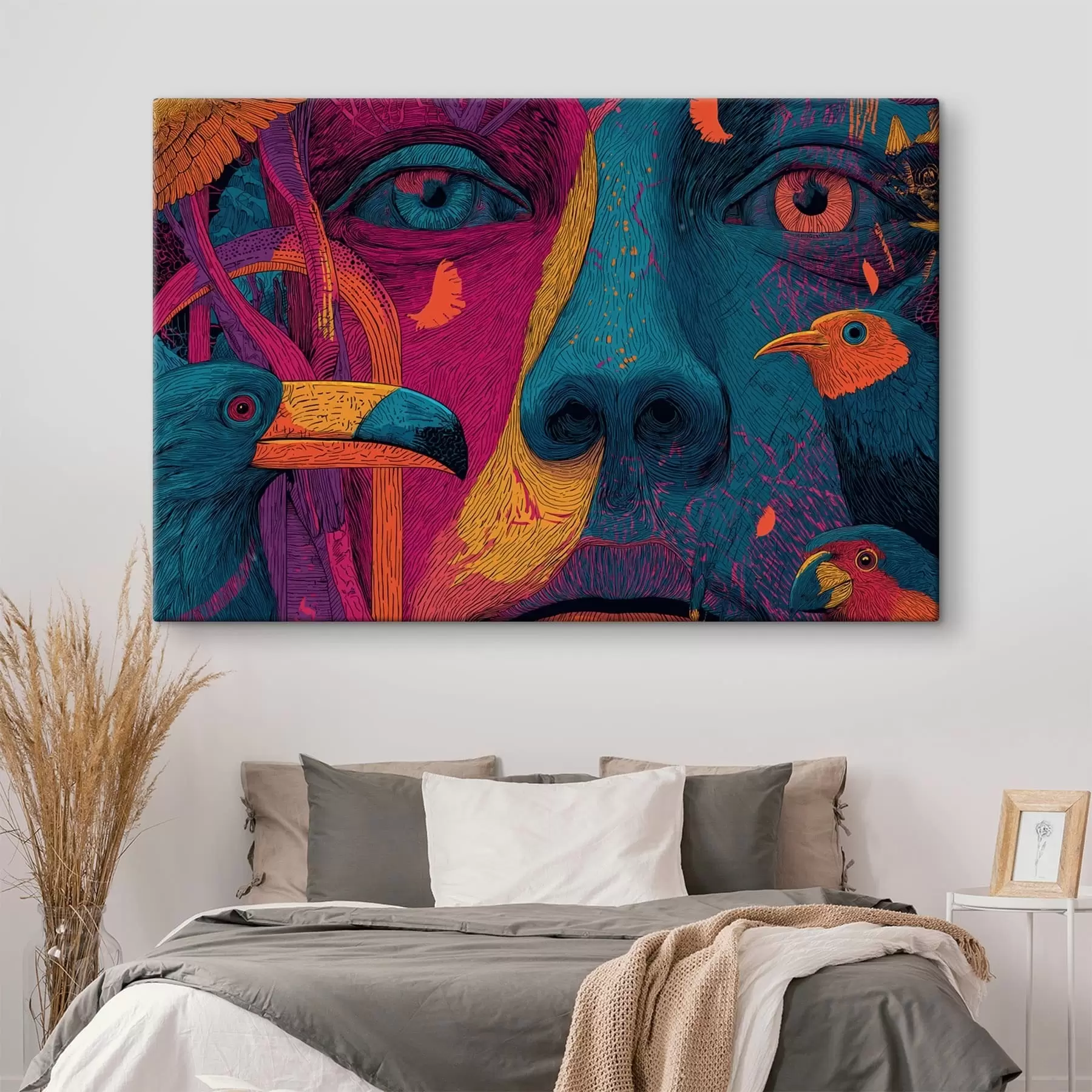 Wandbilder Psychedelisches Porträt mit Vögeln s47789