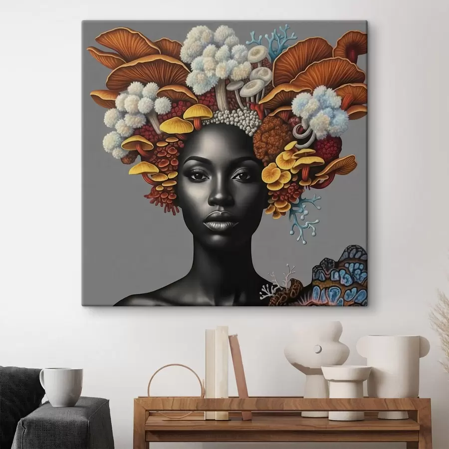 Wandbilder Porträt einer Frau mit Pilzen s47788