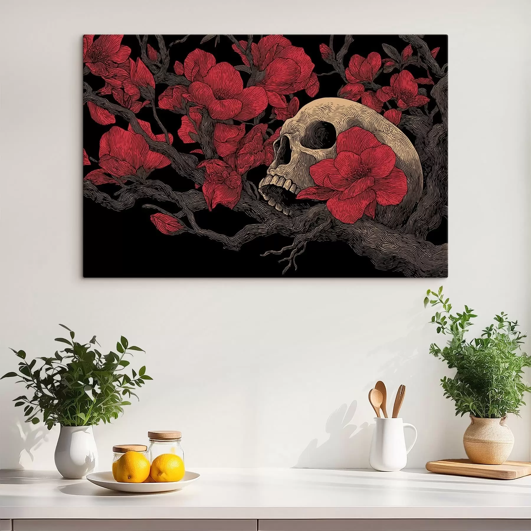 Wandbilder Totenkopf mit Blumen s47797