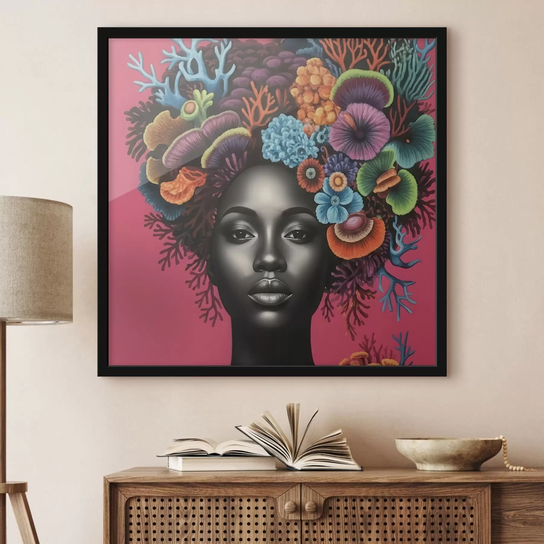 Fototapete Psychedelisches Porträt einer Frau mit Pilzen f47786