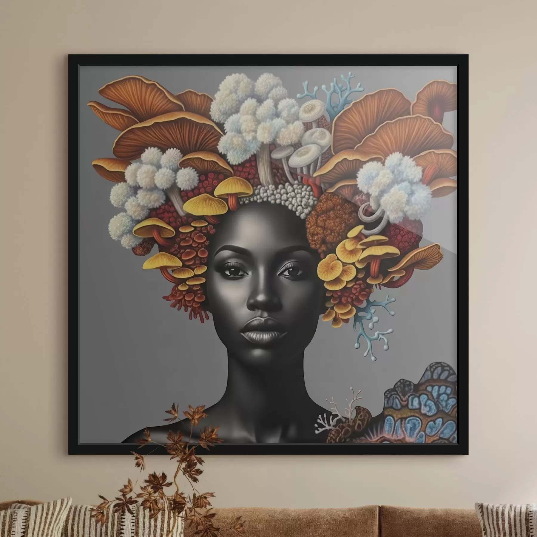 Fototapete Porträt einer Frau mit Pilzen f47788