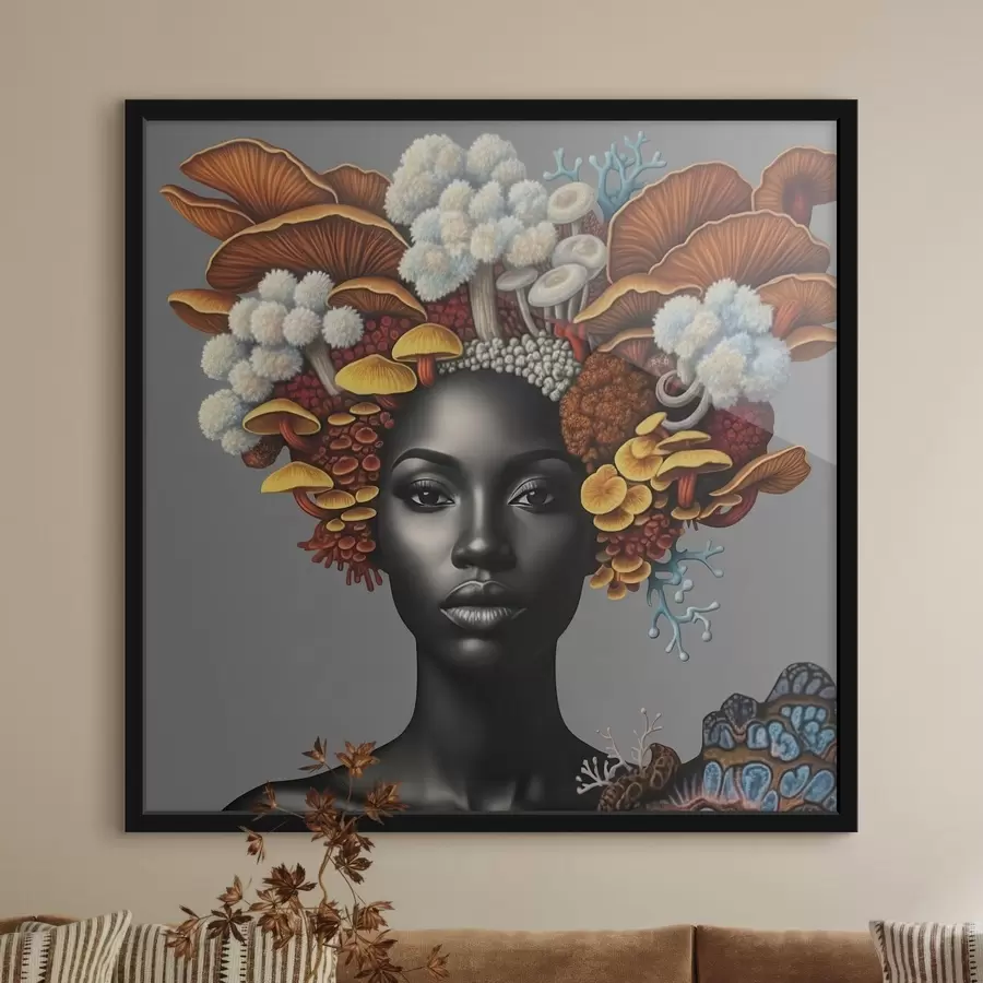 Fototapete Porträt einer Frau mit Pilzen f47788