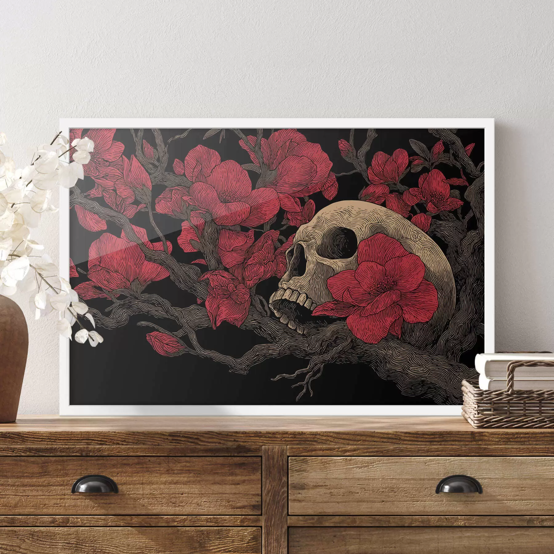 Fototapete Totenkopf mit Blumen f47797