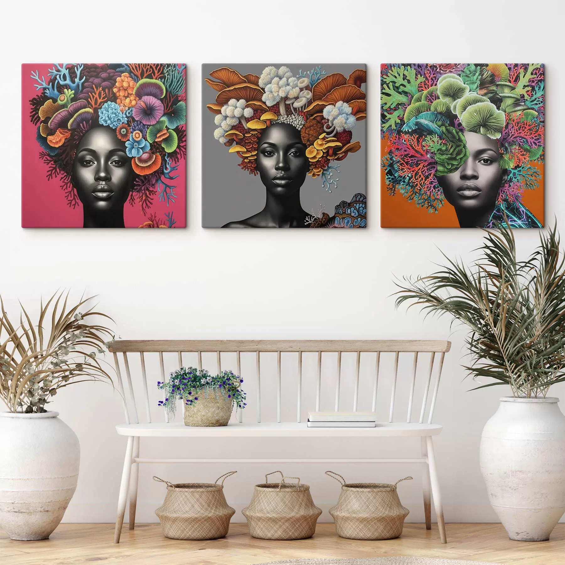 Wandbilder Psychedelisches Porträt einer Frau mit Pilzen m01308