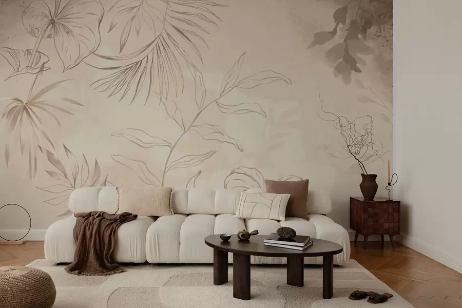 Fototapete Lineare Pflanzen auf strukturiertem beigem Hintergrund w05128