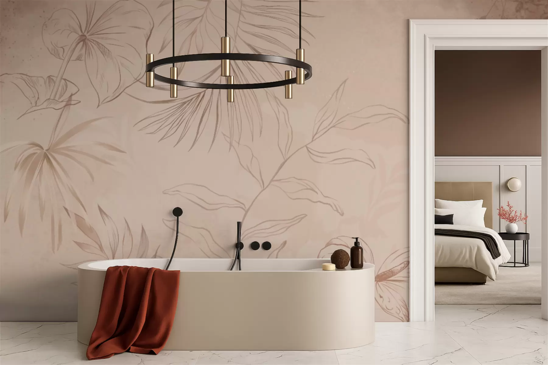 Fototapete Lineare Pflanzen auf strukturiertem beigem Hintergrund w05128