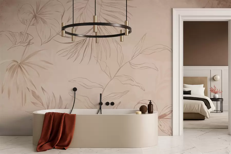 Fototapete Lineare Pflanzen auf strukturiertem beigem Hintergrund w05128