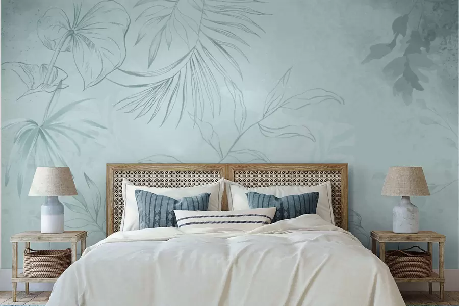 Fototapete Lineare Pflanzen auf weichem grünlichen Hintergrund w05128v1