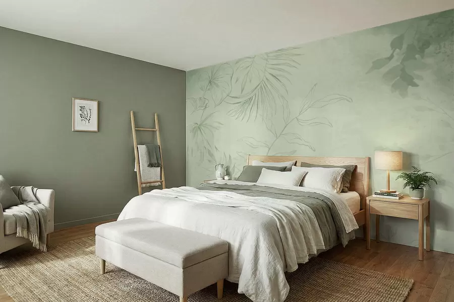 Fototapete Lineare Pflanzen auf kühlem blauem Hintergrund w05128v2