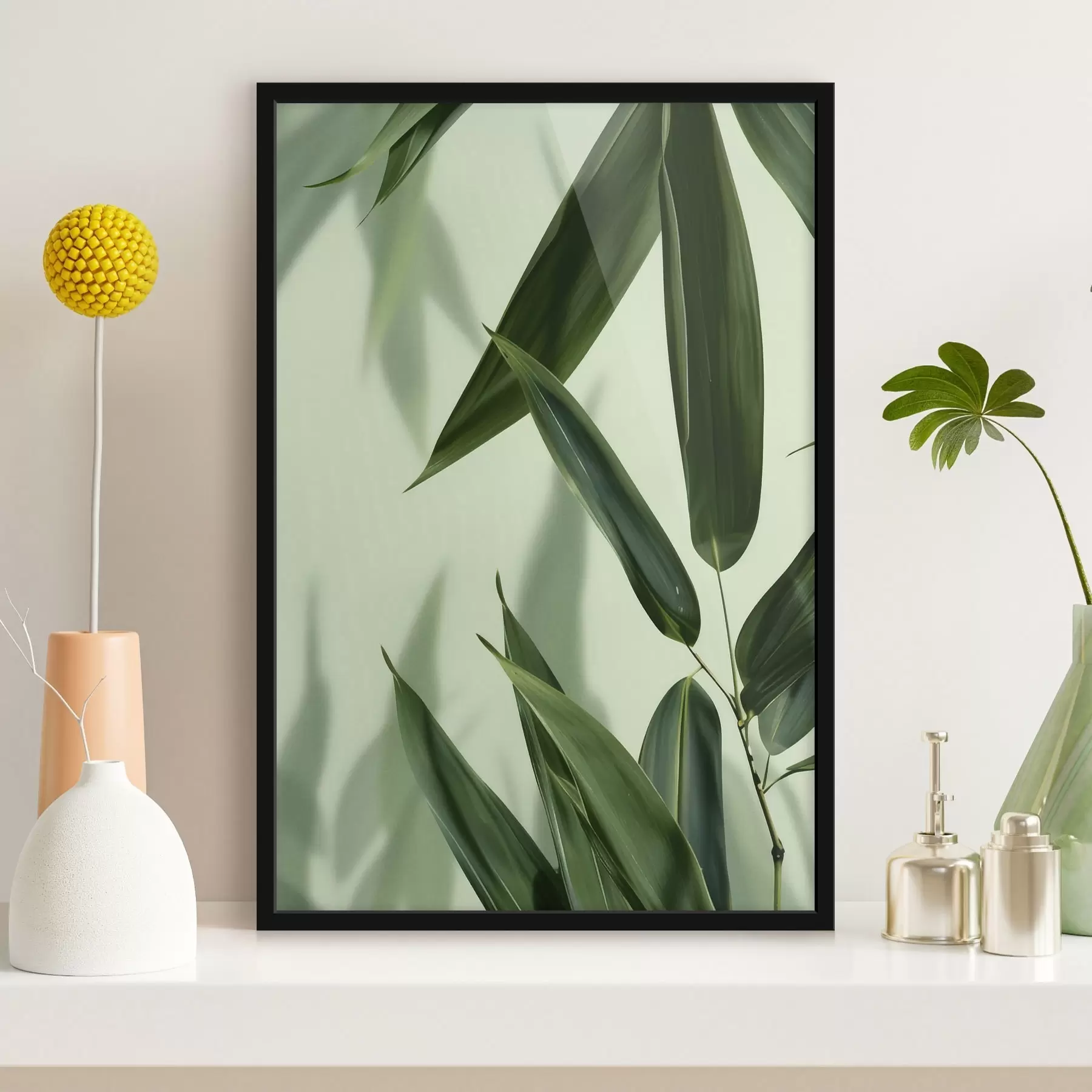 Fototapete Bambusblätter auf hellem Hintergrund f47815