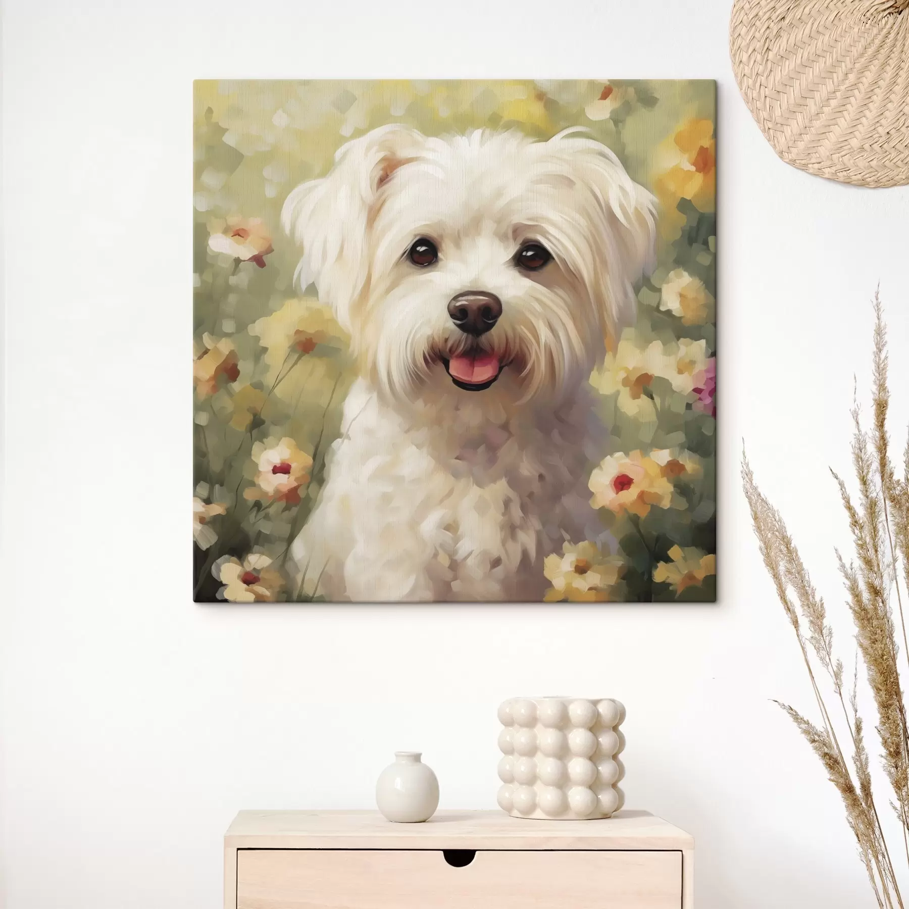 Wandbilder Kleiner Hund in Blumen s47811