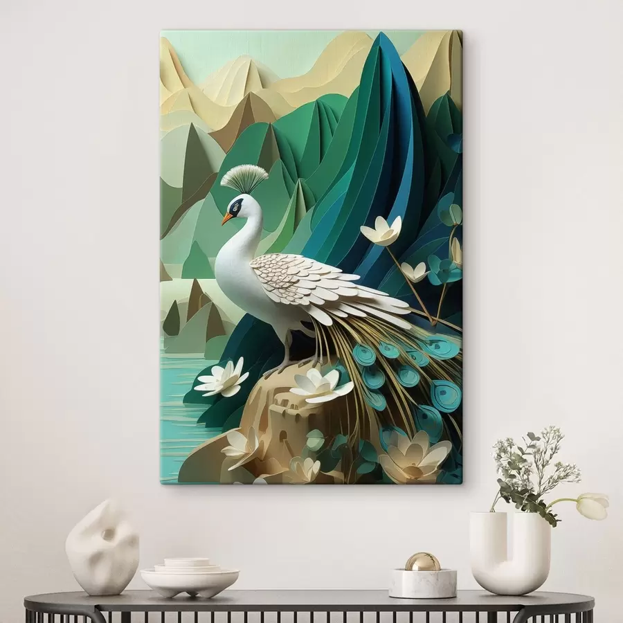 Wandbilder Pfau auf grünem Hintergrund s47901