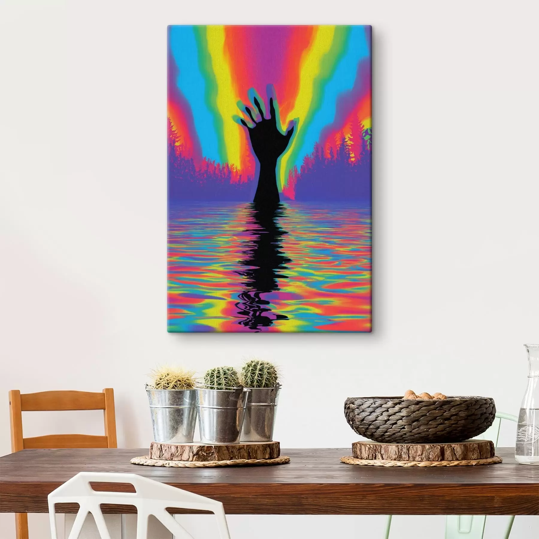 Wandbilder Silhouette einer Hand über Wasser s47903