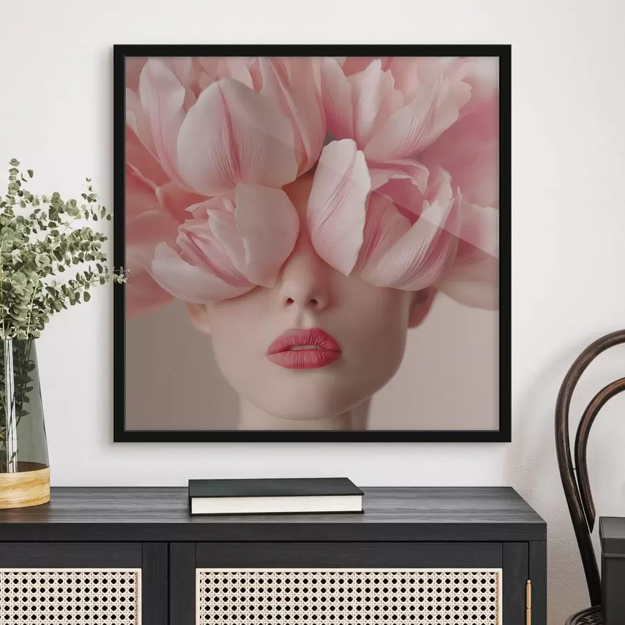 Fototapete Frauenporträt mit rosa Blütenblättern f47920