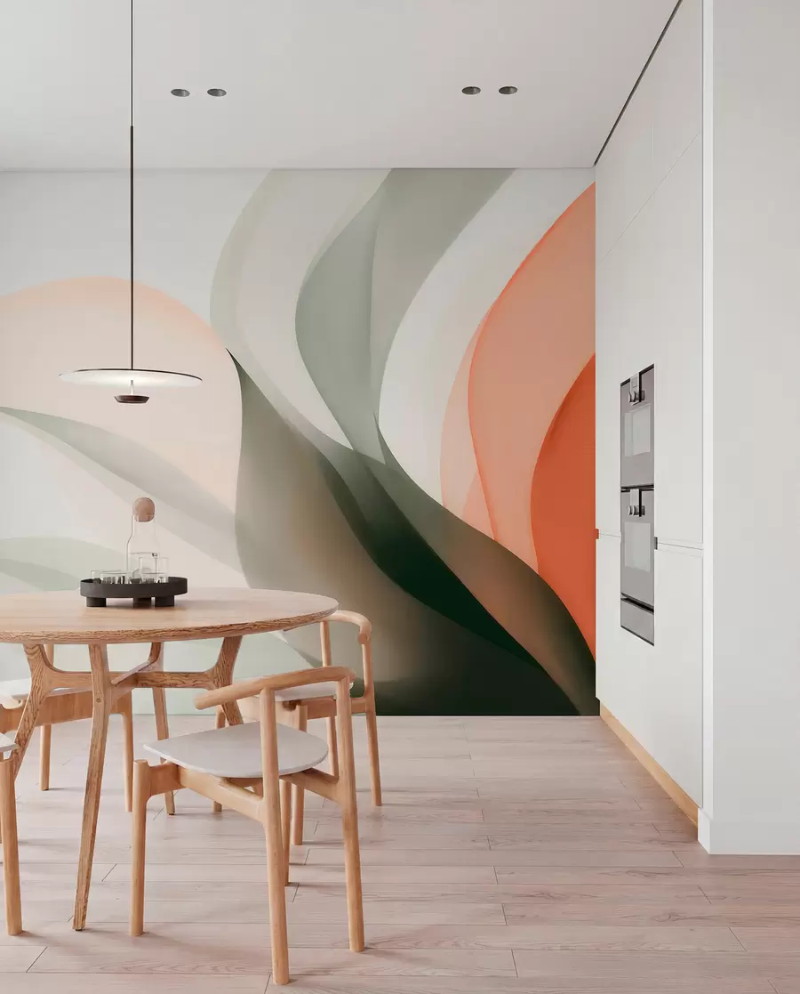 Fototapete Abstrakte Pastellwellen in Orange- und Grüntönen w09718