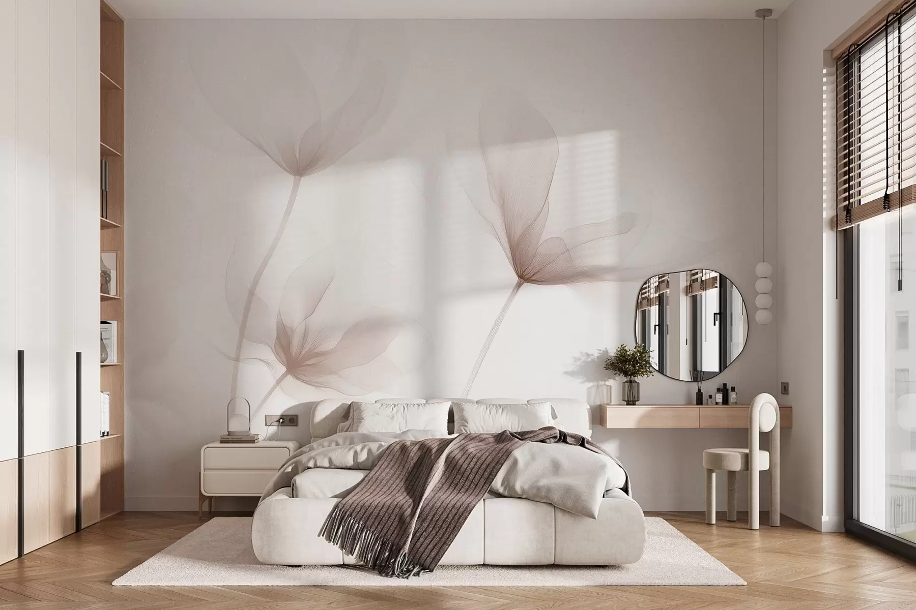 Fototapete Luftige beige Blumen in minimalistischem, hellem Stil w09734
