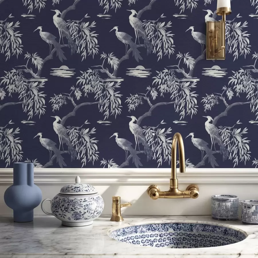 Fototapete Vögel auf einem Ast vor dunkelblauem Hintergrund a01116v1