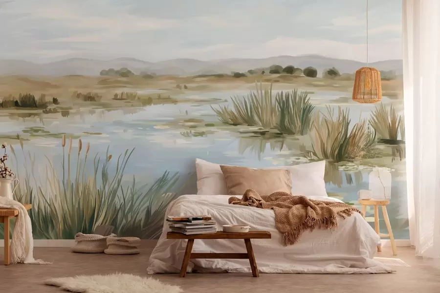 Fototapete Ruhiger, friedlicher See in malerischer Landschaft w05214