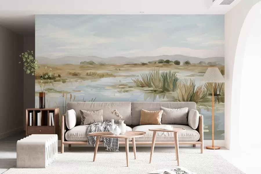 Fototapete Ruhiger, friedlicher See in malerischer Landschaft w05214