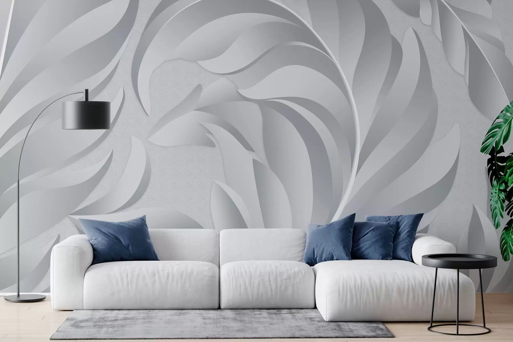 Fototapete große strukturierte Federn in Grautönen w05231v3