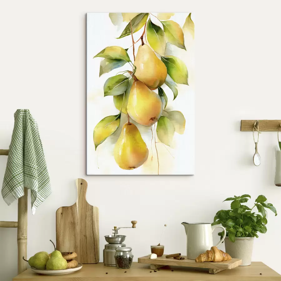 Wandbilder saftige gelbe Birnen im Aquarellstil s47931