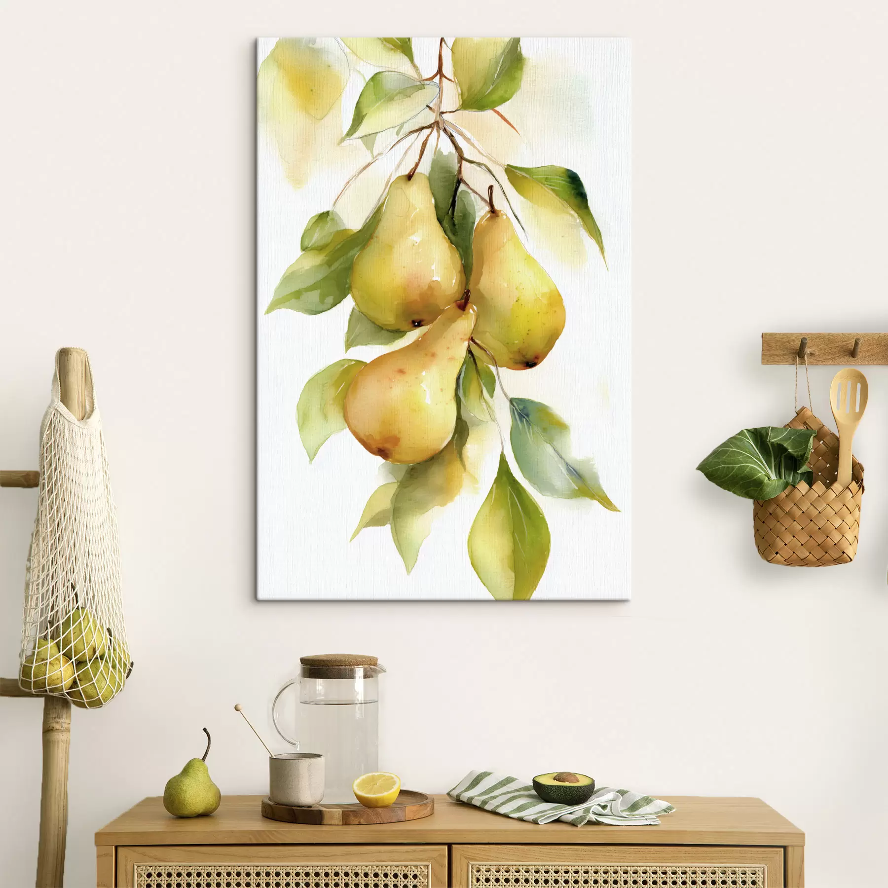 Wandbilder saftige gelbe Birnen im Aquarellstil s47932
