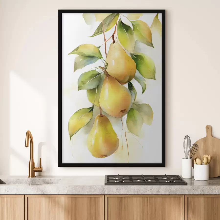 Fototapete saftige gelbe Birnen im Aquarellstil f47931