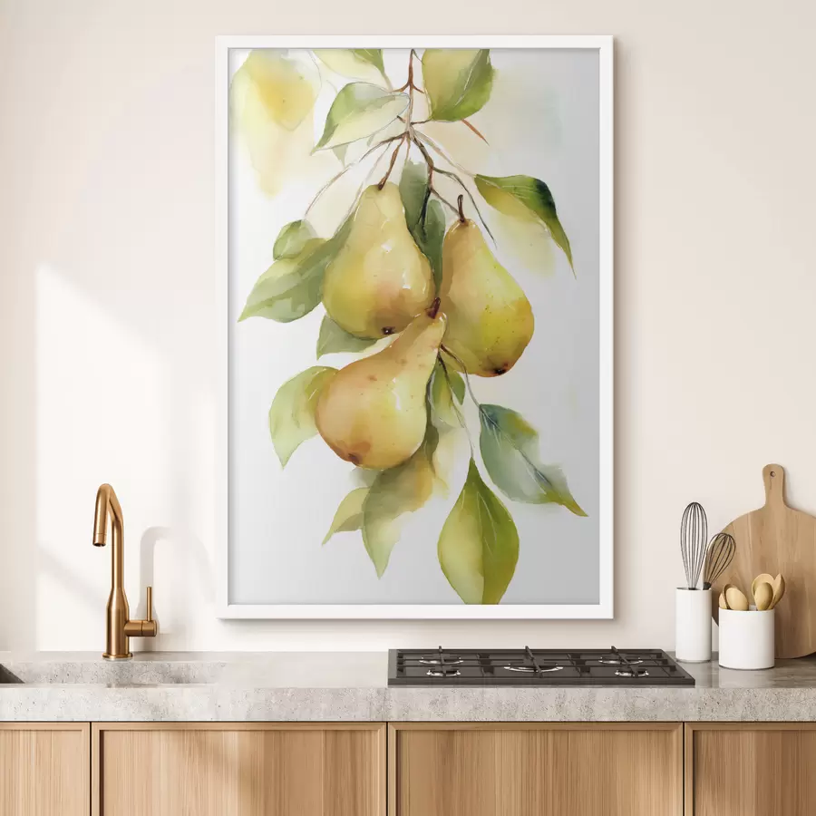 Fototapete saftige gelbe Birnen im Aquarellstil f47932