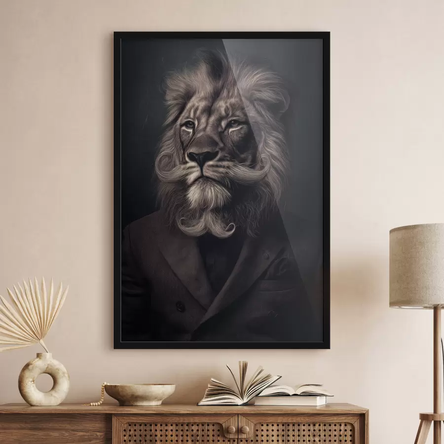 Fototapete Löwe mit einem Bart im Friseursalon-Stil f47947