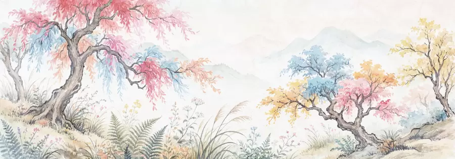 Fototapete Bunt bemalter Garten auf Betonwand w05246