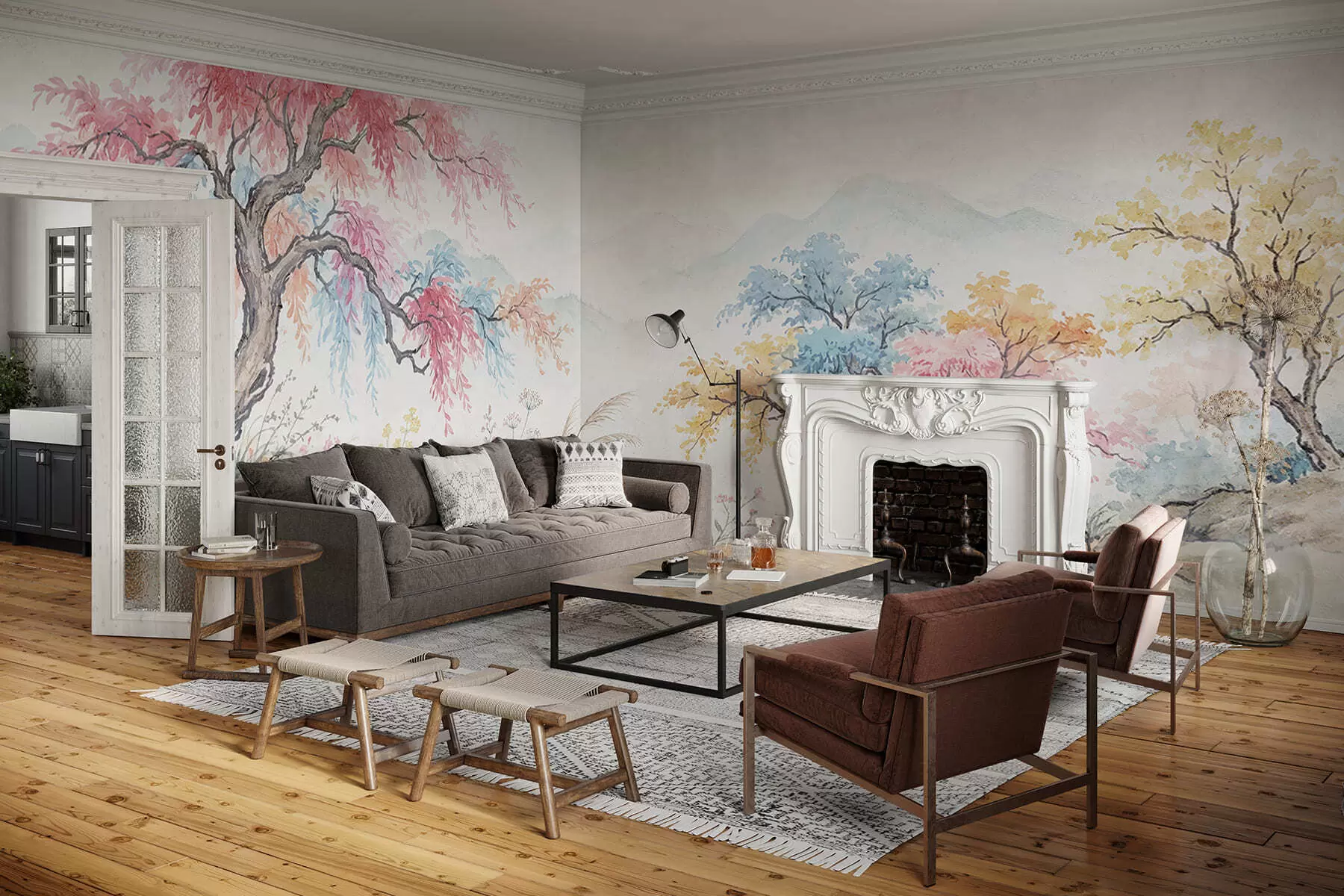 Fototapete Bunt bemalter Garten auf Betonwand w05246