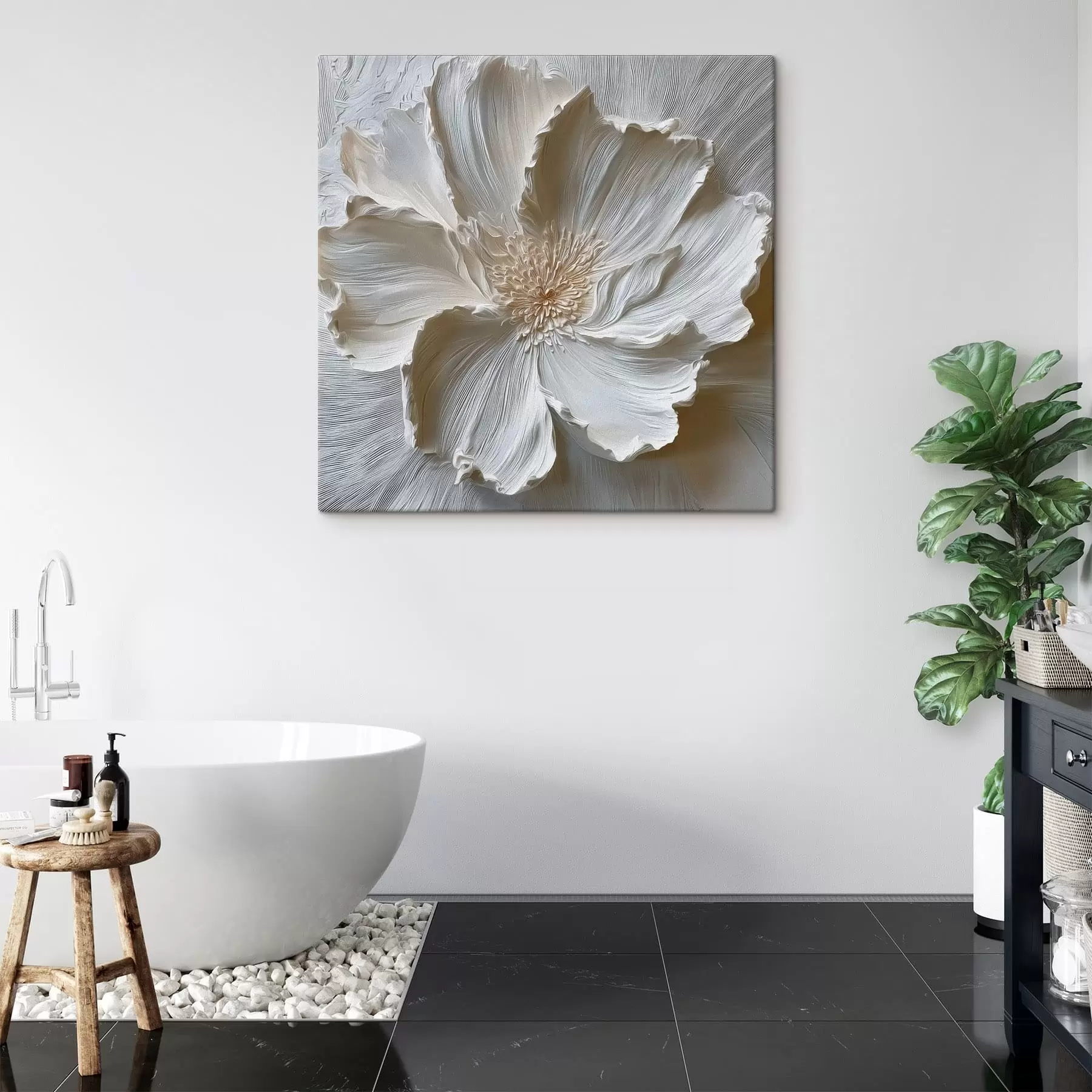 Wandbilder Weiße Gipsrelief-Blumenskulptur s48064