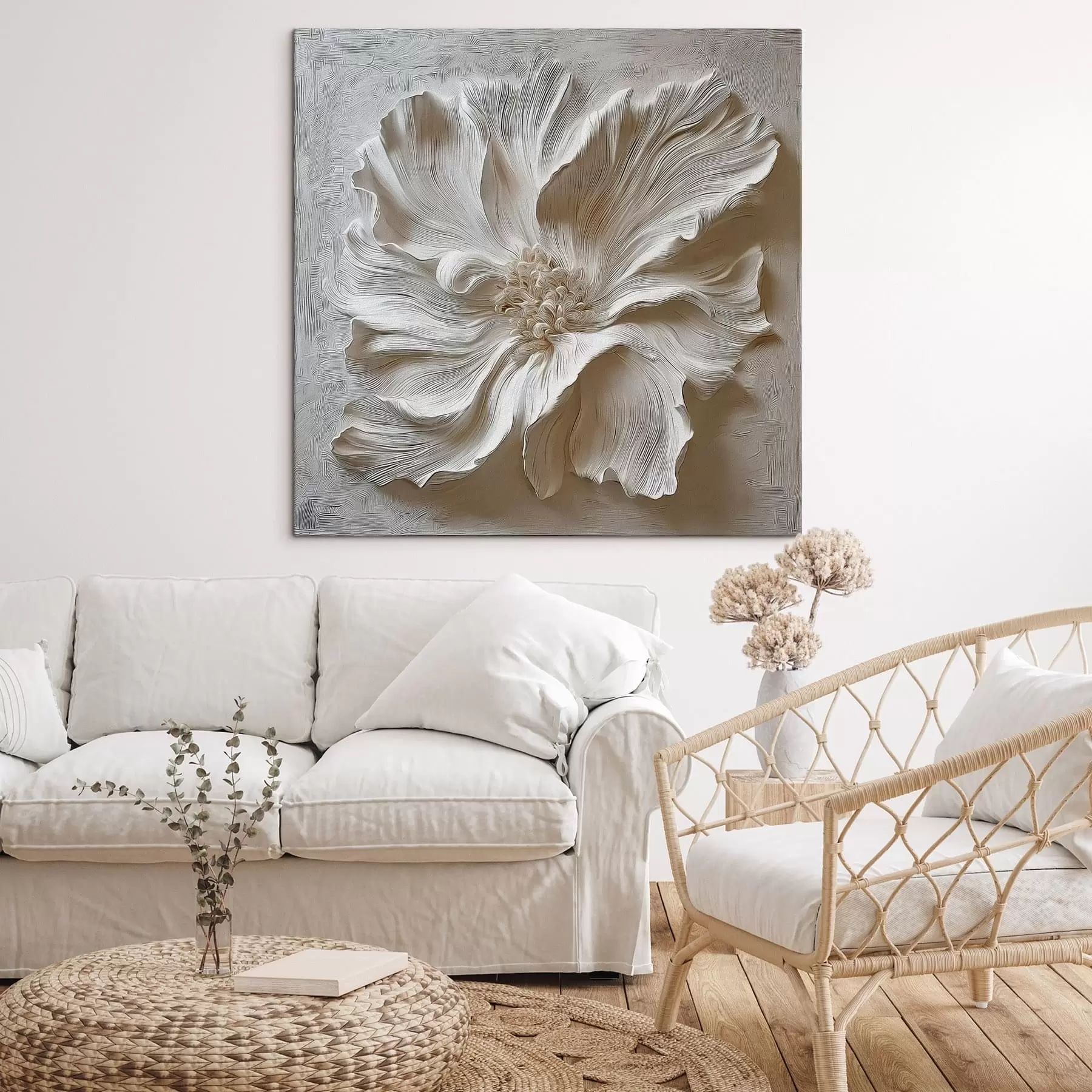 Wandbilder Weiße Gipsrelief-Blumenskulptur s48065
